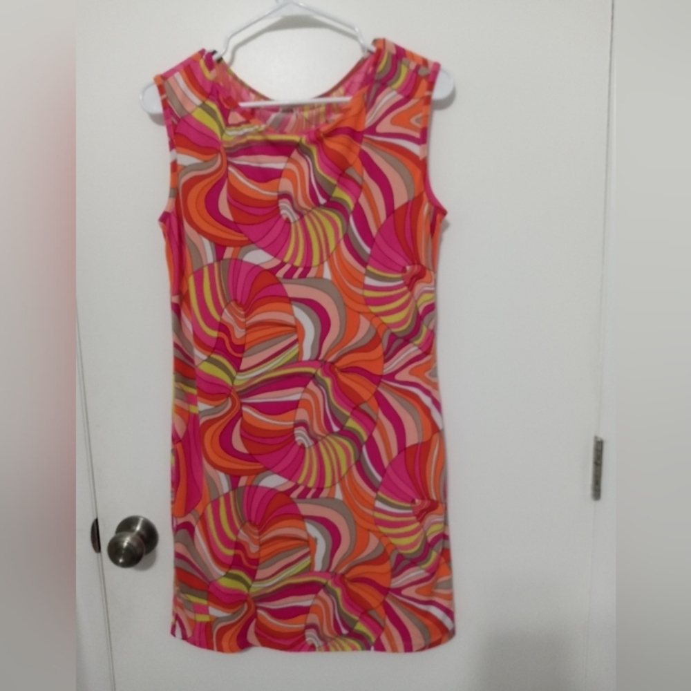 Trina Turk Sleeveless Retro Hippie 70's Style Pullover Stretch Midi Dress Small
